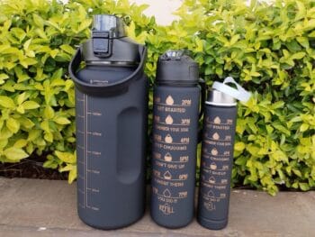 3 in 1 Motivational Water Bottle – Black (2000ml + 750ml + 280ml)