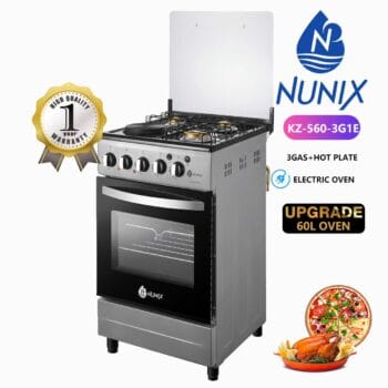 Nunix Cooker- 3 Gas Burners + 1 Electric Cooker with Electric Oven – 50x60cm - Standing Cooker