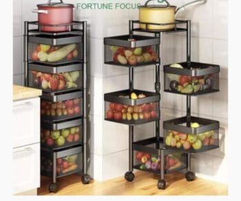 Elegant 5-Tier Heavy Duty Square Fruit Rack with Wheels