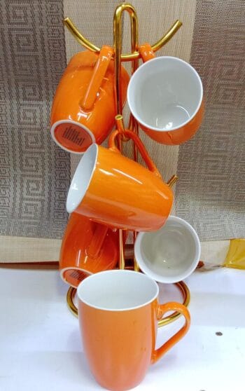 Elegant 6pcs Orange Ceramic Mugs