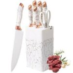 Elegant 7pcs Kitchen Knife Set with Acrylic Stand – White