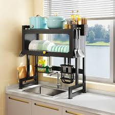 Double Over-the-Sink Dish Drying Rack with Glass Cover