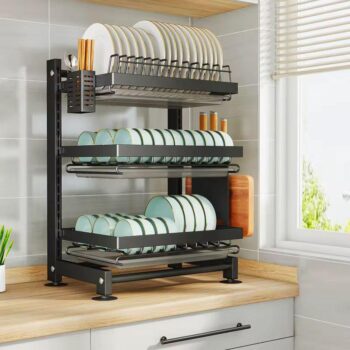 3-Layer Dish Rack – Black Advanced Original with Sturdy Elevated Stand
